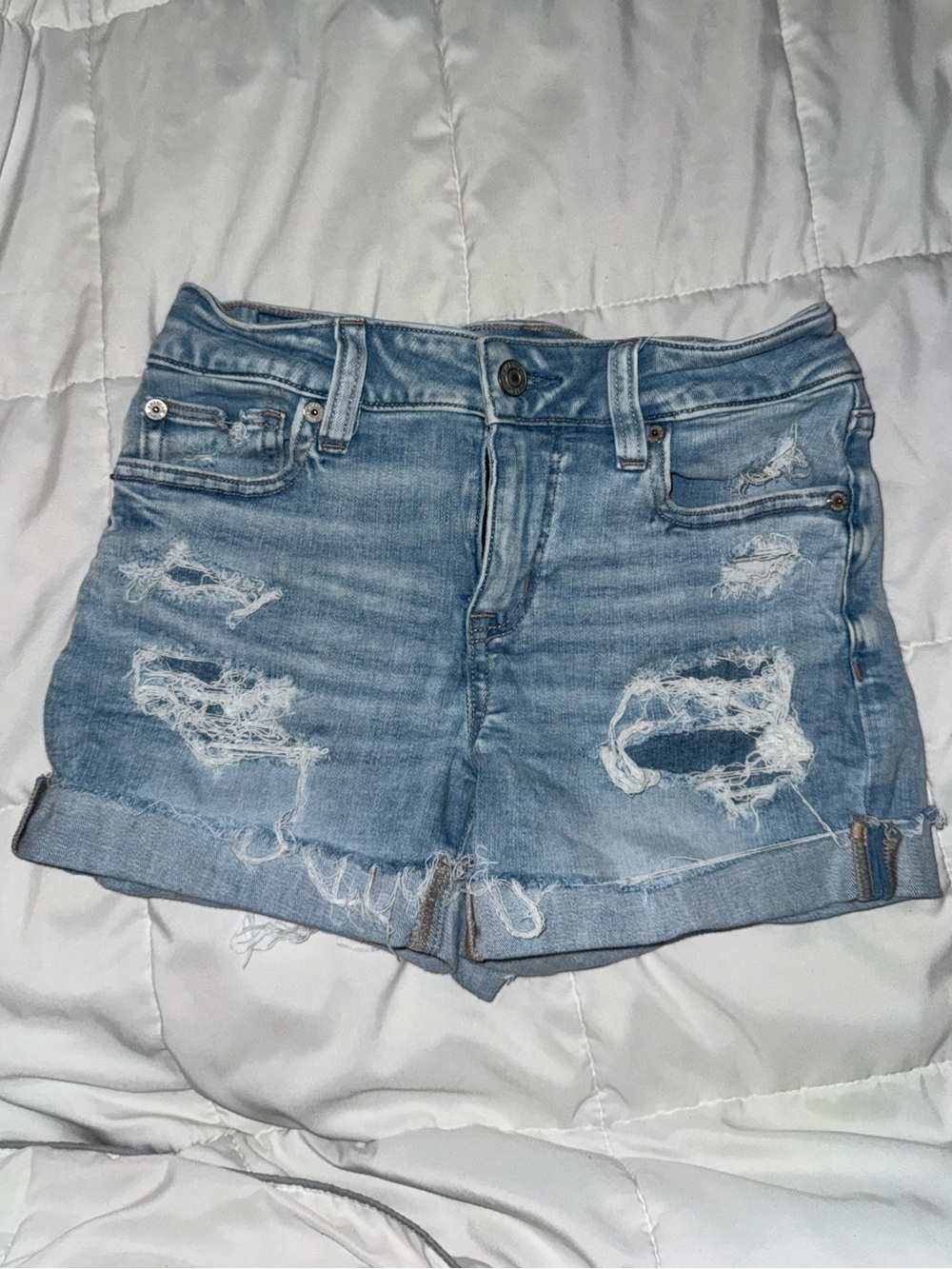 American Eagle Outfitters Light Wash Distressed Denim Jean Shorts